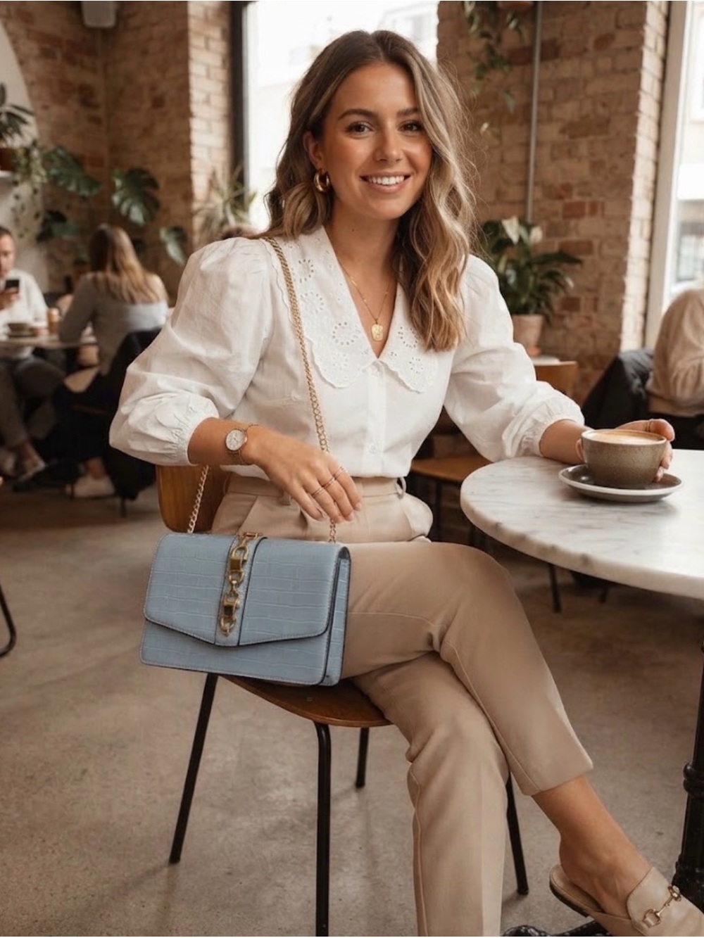 JustFab Light Blue Croc-Embossed Chain Crossbody Bag with Gold Hardware